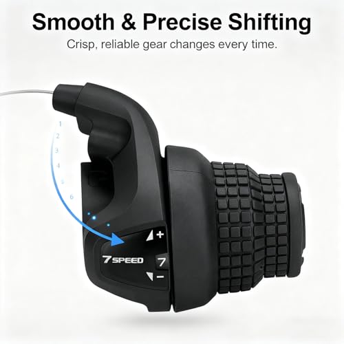 Taicle Seven Speed Gear Shifter, Bicycle 7 Speed Bike Gear Shifter Revoshift Right Twist Grip Shift Lever for Mountain City Hybrid Commuter Kids' Bikes and Tricycle (SG25-7 Speed Shifter)