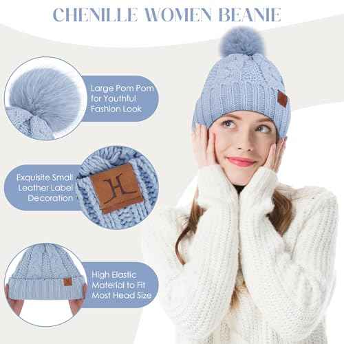 Women Winter Beanie Hats Knit Pompom Slouchy Beanies Fleece Lined Chenille Womens Hat Cold Weather Gifts for Women