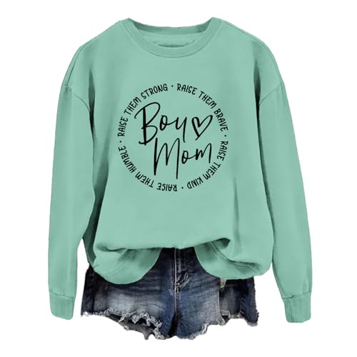 Boy Mom Sweatshirt for Women Long Sleeve Pullover Boy Mama Sweatshirt Casual Loose Lightweight Crewneck Fall Tops
