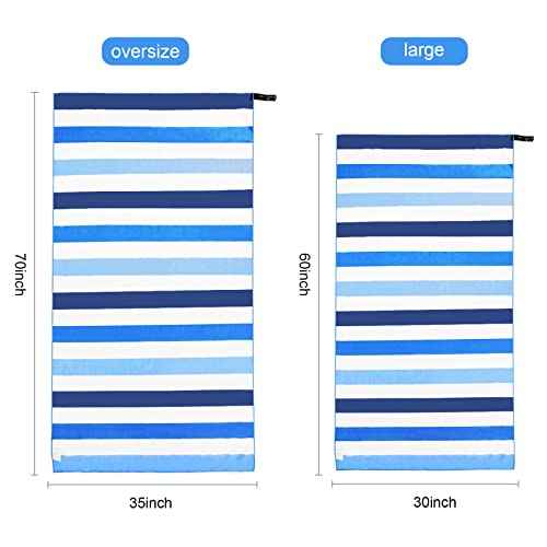 Exclusivo Mezcla Large Quick Dry Beach Towel, Microfiber Sandfree Cabana Stripe Pool Bath Swim Towel with Bag, Lightweight and Thin (Blue, 30x60 Inches)