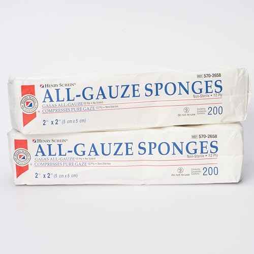Henry Schein 100% Cotton Woven All-Gauze Sponge 2x2 12 Ply Non-Sterile Square for Wound Dressing Gauze Sponge-Pads for Wound Care & Home First Aid Kits, 200 / Pack