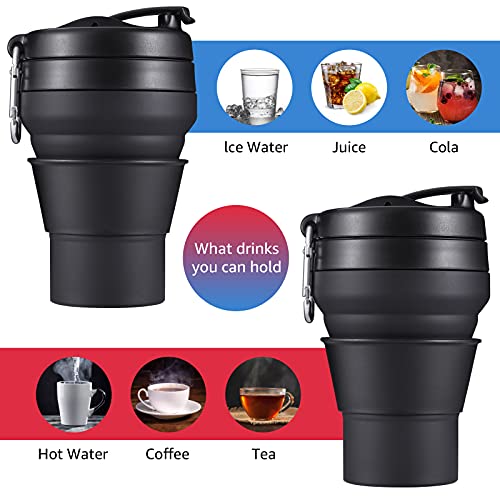 Collapsible Coffee Cup, 16 OZ 480ml Silicone Travel Folding Cup, Leak Proof BPA Free Portable Cup, Travel mug with Lids for Camping hiking (16OZ)