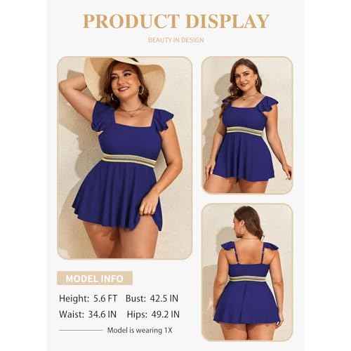 Eytino Plus Size Tankini Swimsuits for Women Colorblock Two Piece Tankini Top with Bikini Bottoms Swimwear(1X-5X)