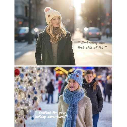 Womens Winter Hat with Pom Pom, Knit Fleece Beanie Hats for Women Cold Weather, Warm Toboggans Cap