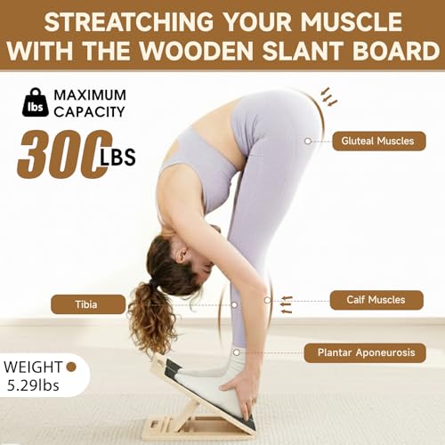 Adjustable Wooden Slant Board for Calf Stretching and Balance Training