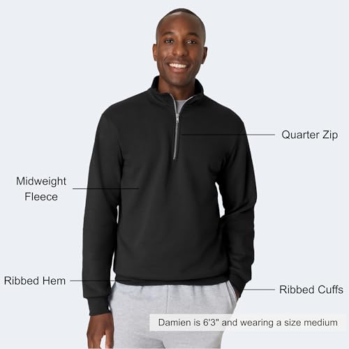 Hanes Men's Quarter Zip Fleece Pullover Shirt - Large Black