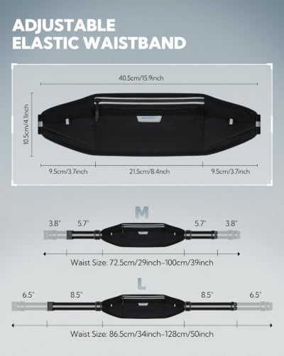 Waterfly Running Belt with Breathable Back Pad and 4 Pockets - Large Black