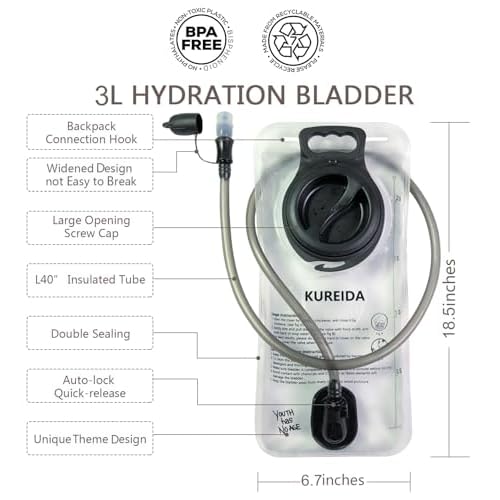Hydration Bladder 2L-3L,Leak Proof Water Reservoir,BPA Free,Wide Opening, Military Water Bladder Combined with Hydration Backpacks for Biking Hiking Running Camping Climbing.
