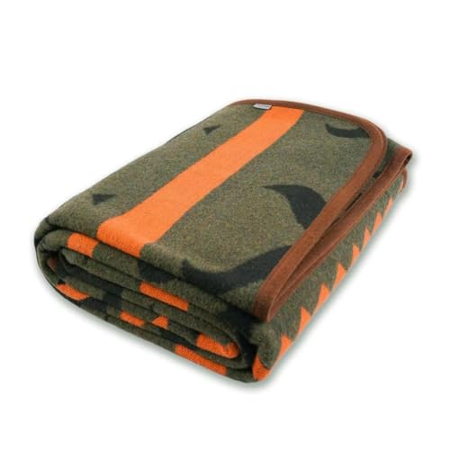 Merino Wool Blanket Throw for Camping 87x63 Green Flame Variation