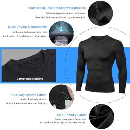 Men's Compression Shirt Long Sleeve Athletic Sports Shirt Quick-Drying Breathable Running Shirt for Fitness