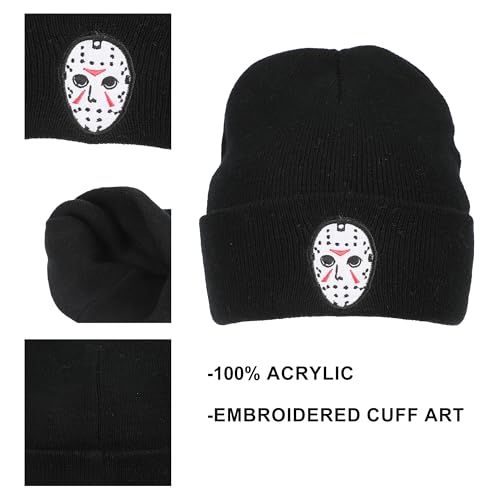 Friday The 13Th Jason Mask Embroidery On Acrylic Knit Standard Cuff Beanie
