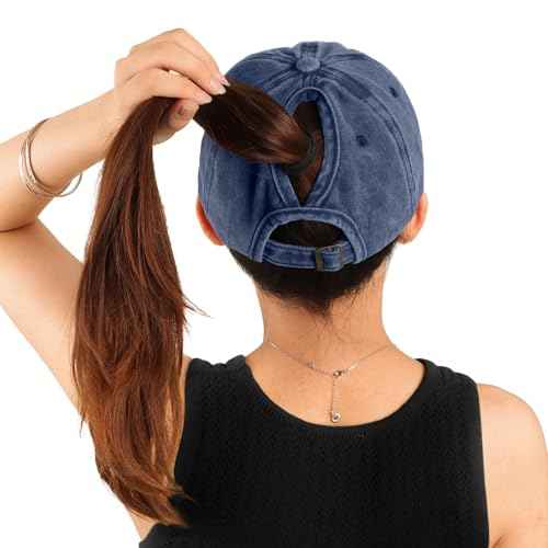 Ponytail Hats for Women - Distressed Hat with Ponytail Hole for Women Baseball Cap