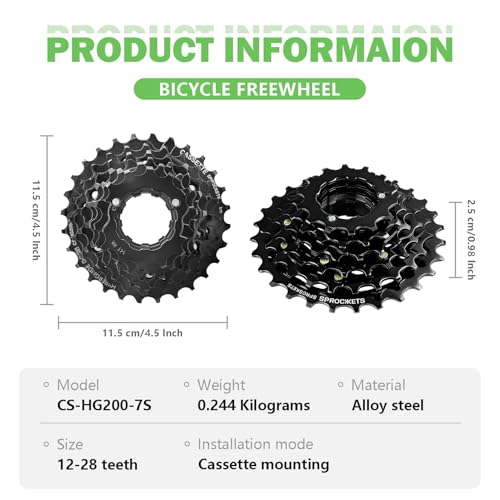 7 Speed Bike Cassette 12-28T Compatible with Mountain and Road Bikes