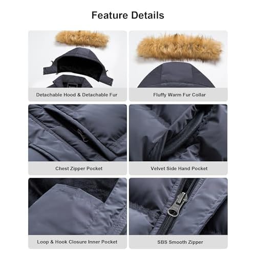 Pursky Men's Puffer Jacket Waterproof Winter Bubble Coats Ski Parka Fur Hooded