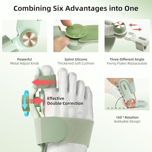 Bunion Corrector for Women Men Big Toe, Adjustable Knob Double Correction Bunion Fix Relief Bunion Splints with 3 Different Angle Fixing Plates Silicone Pad Comfortable Effective