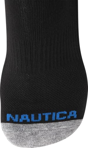 Nautica Mens Quarter Socks Cushioned Moisture Wicking Athletic Socks 6 Pack - All Black 12.5 Size