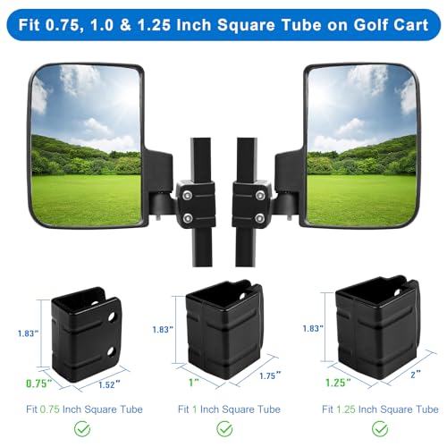 MOSNAI No Drill Golf Cart Side Mirrors for EZGO Club Car Yamaha Square Tube - Black