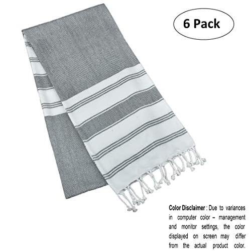 GLAMBURG Peshtemal Turkish Towel - Beach Towels Oversized 36x71 Set of 6, Soft Durable Absorbent Extra Large Bath Sheet Hammam Towel for Adults - Charcoal Grey