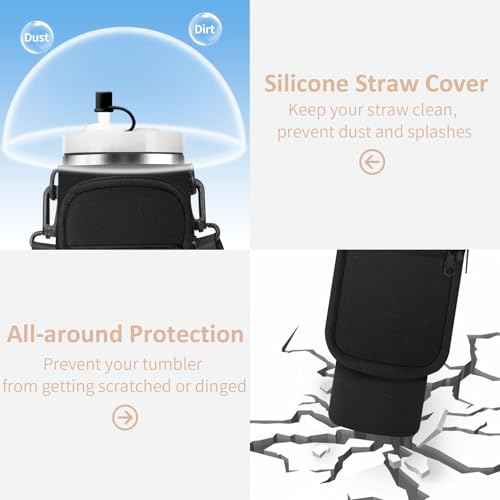 Water Bottle Carrier Bag with Strap for Stanley 40/30 oz Tumbler Neoprene Insulated Cup Holder Sleeve with Phone Pocket & Straw Cover for Stanley Cup Accessories