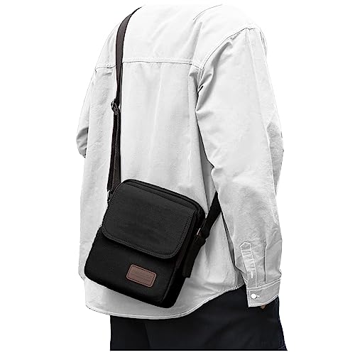 WISEPACK Small Crossbody Bag for Men - Vintage Canvas Messenger Bag A4-845 Black