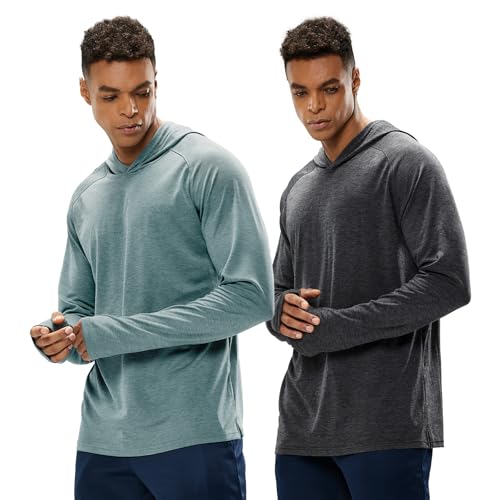 Men's UPF 50+ Sun Protective Hoodie Long Sleeve Shirt - Dark Grey/Haze Blue, Medium
