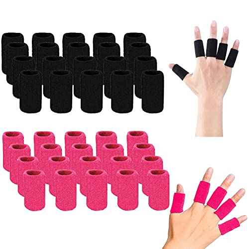 ELANE 40PCS Finger Sleeve Protective Sleeve, Thumb Sleeve Support Finger Sleeve Elastic Thumb Sleeve, Protect Joints, Suitable for Sports, Basketball, Tennis, Fitness, Bowling, Black and Rose