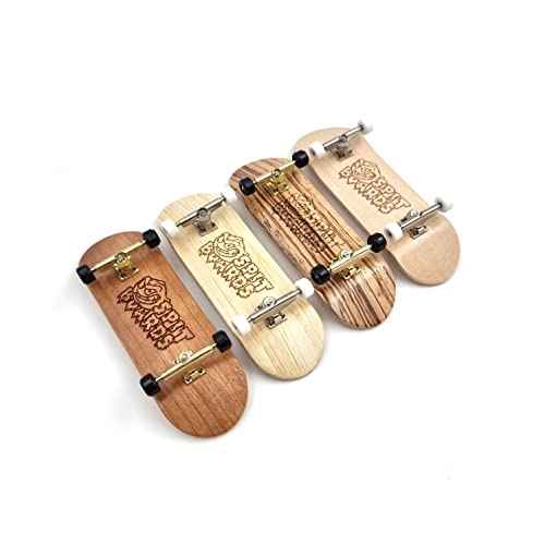 SPITBOARDS¢ç 32 mm Fingerboard Complete Real Wood Set-Up (Pre-Assembled, 5-Layers), Trucks with Lock Nuts, Bearing Wheels, Foam Grip Tape, (Deck: Zebra Wood, Trucks: Gold, Wheels: Black)
