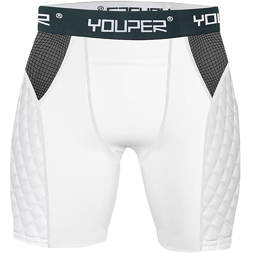 Youper Youth Elite Compression Padded Sliding Shorts with Cup Pocket Medium White for Baseball