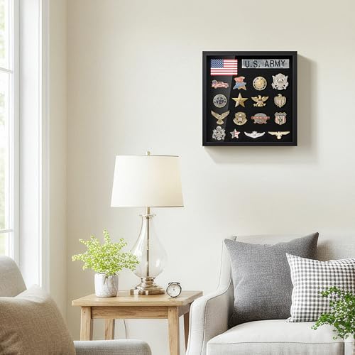11x11 Shadow Box Pin Display Frame for Badges Medals Black Frame - TJ.MOREE