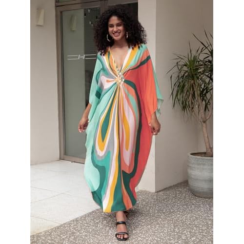 Women 2025 Summer Kaftan Dresses Plus Size Bathing Suit Cover Up Moo Moos Beach Dress for Swimwear Caftan Dress