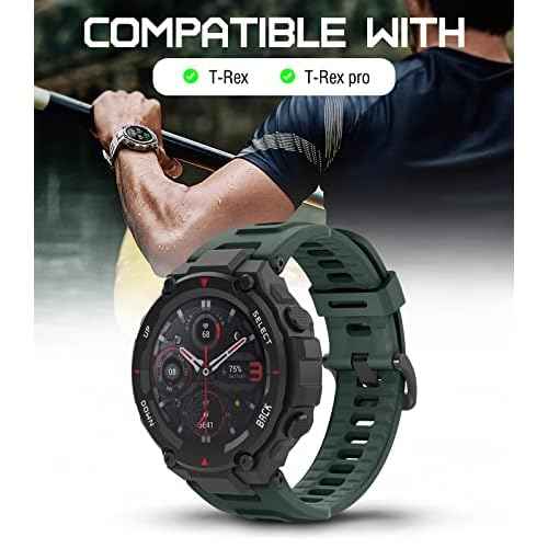 MoKo Watch Band Compatible with Amazfit T-Rex/T-Rex Pro Smartwatch, Soft Silicone Replacement Sport Strap Breathable Wristband with Screwdrivers, Olive Green