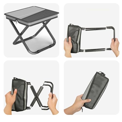 2-in-1 Collapsible Camping Stool & Sling Bag / 220LB Load Capacity Folding Portable Fishing Stool/Collapsible Stool for Camping, Hiking, Fishing, Gardening & Beach Outdoor Activities,Grey