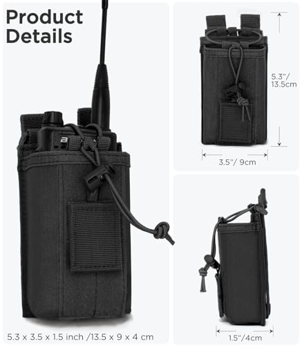 INGIDO Tactical Molle Radio Pouch Holster Adjustable Nylon Belt Case Black