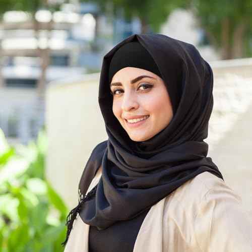 XEPST 2 PCS Hijab Undercap for Women, Satin Undercap for Hijab Islamic Muslim Under Hijabcap Modal Head Wraps Tie Back Bonnet Inner Head Scarf Turbans for Women Chemo Hat Sleep Cap, Black+Khaki