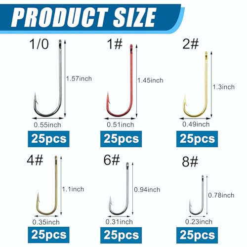 150 Pcs Fishing Hooks Kit - Aberdeen Long Shank Bait Hooks for Saltwater & Freshwater
