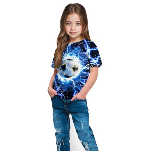 Kids Neon Tie Dye Shirt - Crewneck Short Sleeve Tee for Boys & Girls 6-16 Years, Blue Lightning Soccer Variation 11-13 Years