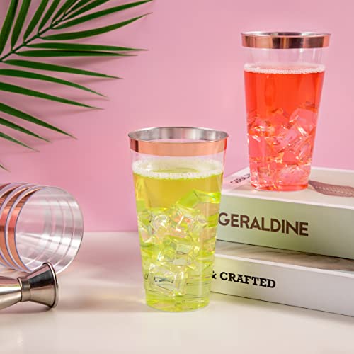 16 oz Rose Gold Plastic Cups - Disposable Tumblers for Weddings & Parties - RoseGold Variation