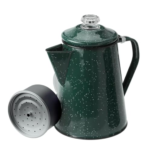 Green 12-Cup Enamelware Coffee Percolator Pot for Camping & Outdoor Use