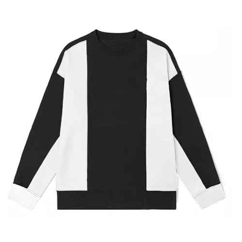 Runcati Mens Color Block Sweatshirt Pullover Crewneck Long Sleeve Fleece Casual Ribbed Patchwork Fall Tops