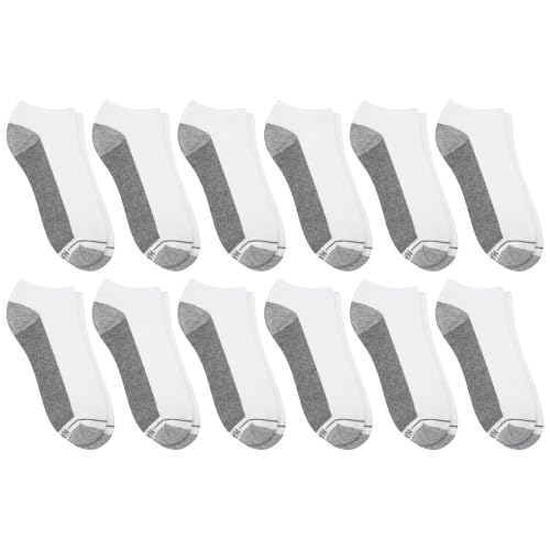 Hanes Men’s Max Cushion Low Cut Socks 12 Pair Pack - White & Black
