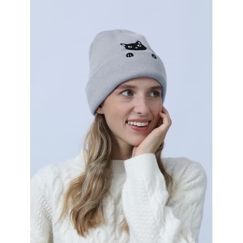 Women¡¯s Cat Beanie Cute Cat Lover Gifts Animal Knitted Hats Christmas Stocking Stuffers for Women Girls
