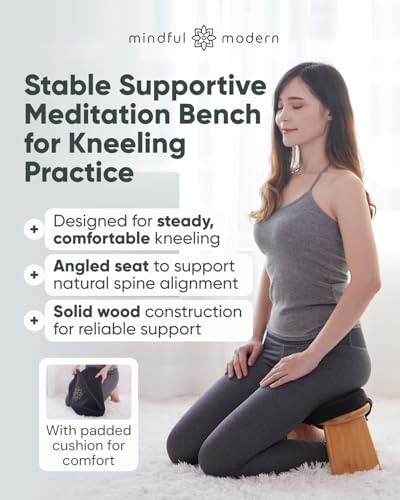Mindful Modern Folding Meditation Bench with Pillow - Bamboo Kneeling Stool