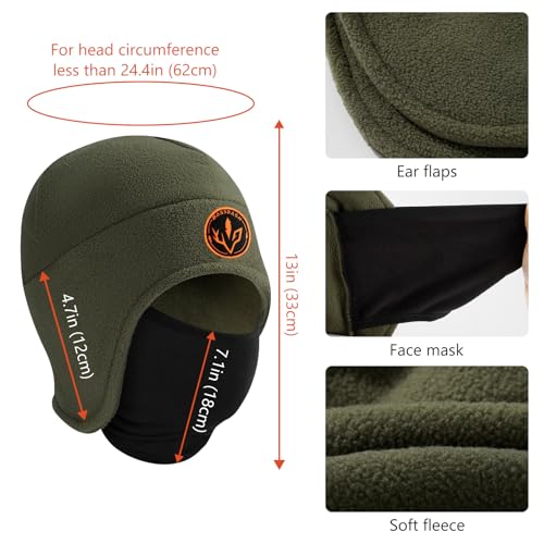 BASSDASH Soft Fleece 2-in-1 Hat with Ski Mask Ear Flap Ice Fishing Hunting Beanie for Men Women Cold Weather Winter