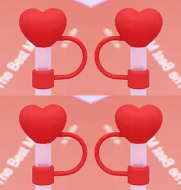 4PC Red Heart Straw Cover for Stanley 40&30 Oz Cup, 10mm Silicone Straw Covers Cap for Stanley Cup Accessories, Cute Topper for Tumblers, Cap Stopper for Reusable Straws Tip Lids
