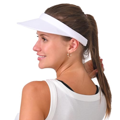 Sun Visor Hats Women Men Wide Brim Clip-On Outdoor Sports Golf Beach Travel Tennis Cap - White Pink 6 3/4-7 1/2