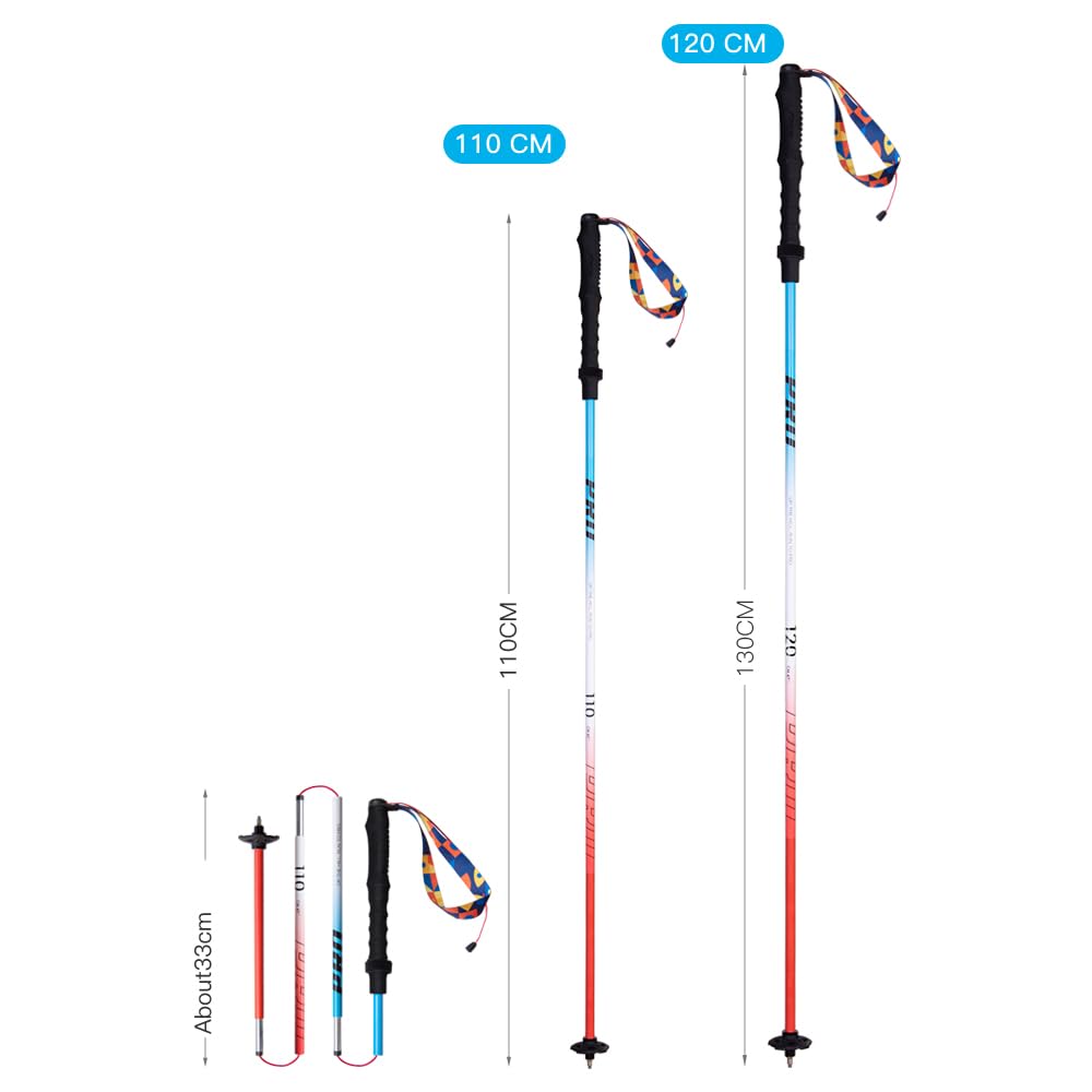AONIJIE Trekking Poles - 2 Pcs Collapsible Aluminum Alloy 7075 Hiking Poles with Anti-Shock and Quick Lock System, Ultralight for Hiking, Camping, Mountaining, Trekking (Blue Red,120cm)