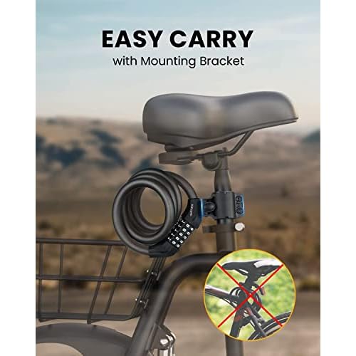 5-Dial Resettable Bicycle Lock - 4FT/1.2M Anti-Cut Cable Lock with Combination Code | Lightweight Security Chain for Mountain Bikes, E-Bikes, Scooters