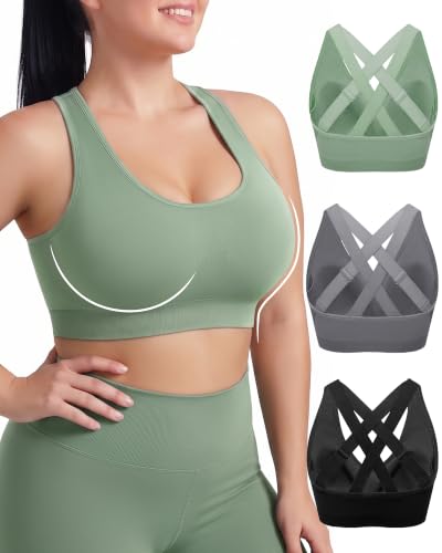 FITTIN Adjustable Sports Bra for Women 3X-Large Black Green Grey Support