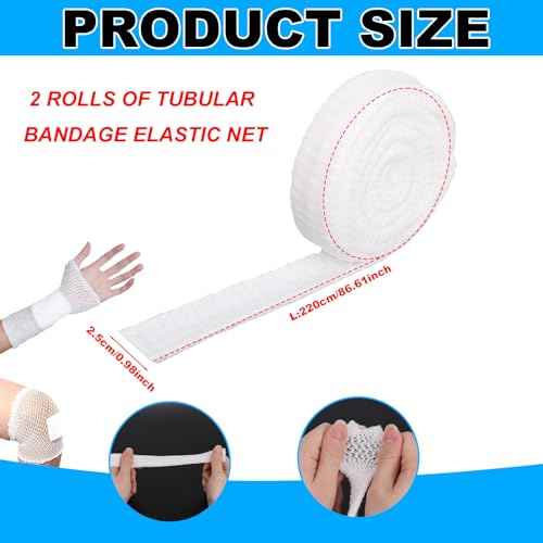 BOXOB 2 Rolls Tubular Bandage, 0.98x86.61in Tube Gauze Elastic Net Tubular Bandage for Arm Wounds Stretch Gauze Wrap Sleeve Stockinette Tubing No Tape Required for Wrapping Wet Dry Dressing Retention