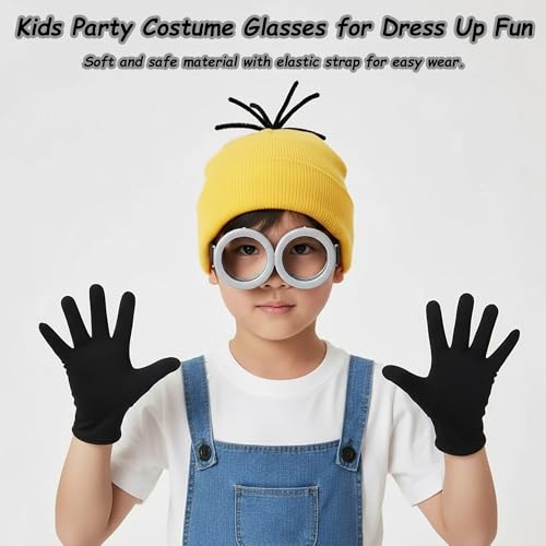 Halloween Costume Accessories for Adults: Steampunk Goggles Glasses Yellow Beanie Hat Black Gloves for Men Women Cosplay